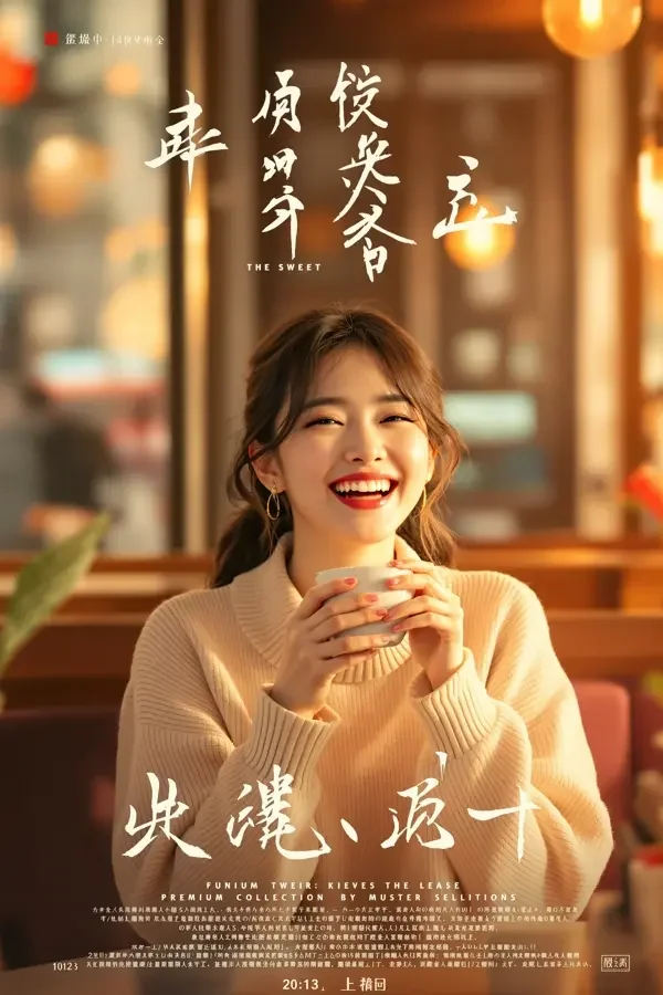 橙子短剧《办公室恋爱法则》封面，笑着的女职员端着咖啡